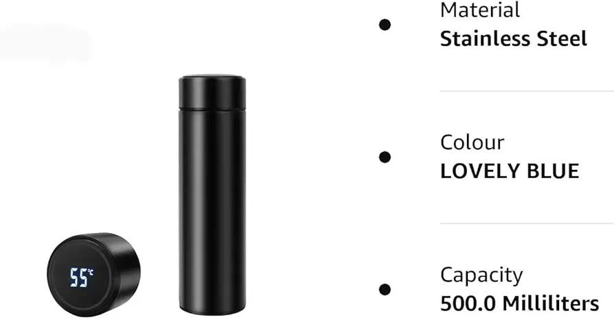 Digital Temperature Water Bottle - Stainless Steel Gym Smart Bottle 500ml