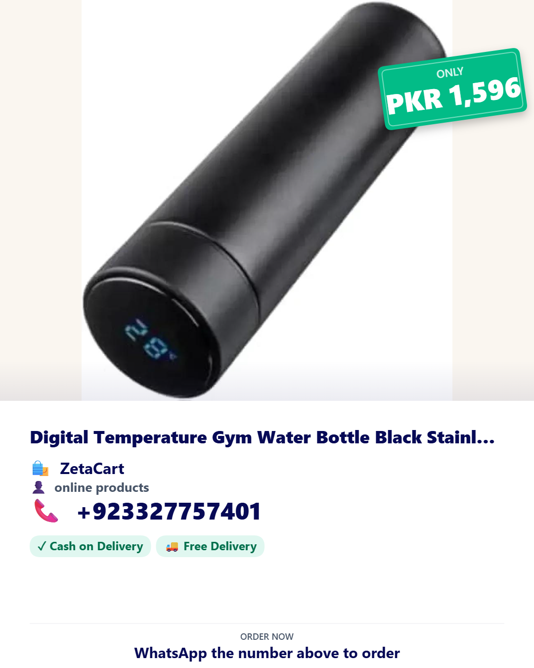 Digital Temperature Water Bottle - Stainless Steel Gym Smart Bottle 500ml